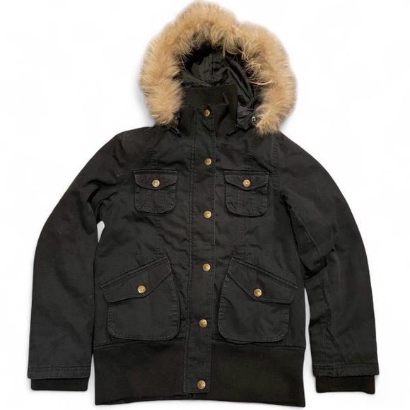 90ans Jackets & Blazers - 90ans Black Winter Parka Jacket with Faux Fur Hood - Medium